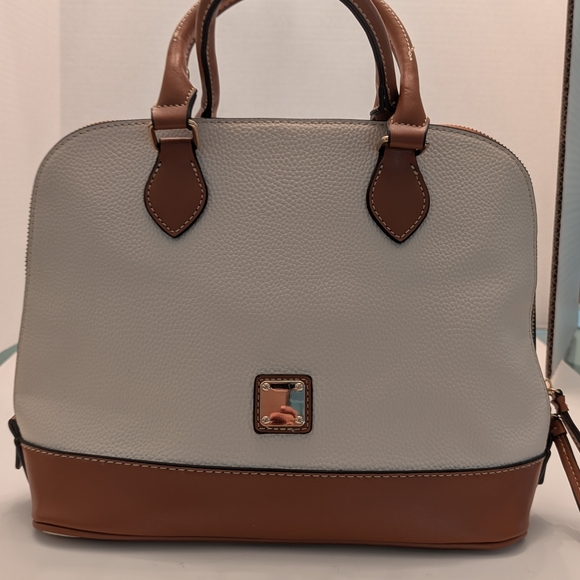 None Handbags - White and Brown Satchel with Leather Trim
